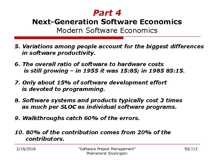 Part 4 Next-Generation Software Economics Modern Software Economics 5. Variations among people account for