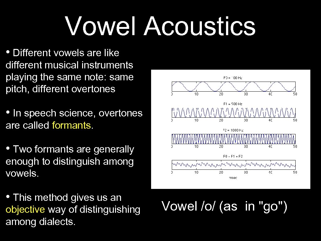 Vowel Acoustics • Different vowels are like different musical instruments playing the same note: