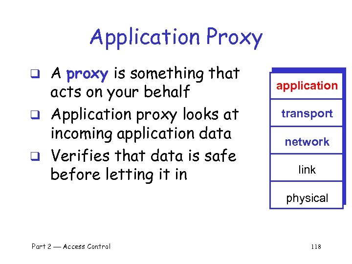 Application Proxy q q q A proxy is something that acts on your behalf