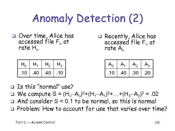 Anomaly Detection (2) q Over time, Alice has accessed file Fn at rate Hn