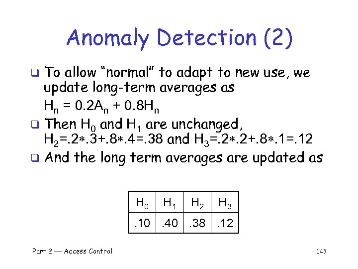 Anomaly Detection (2) To allow “normal” to adapt to new use, we update long-term