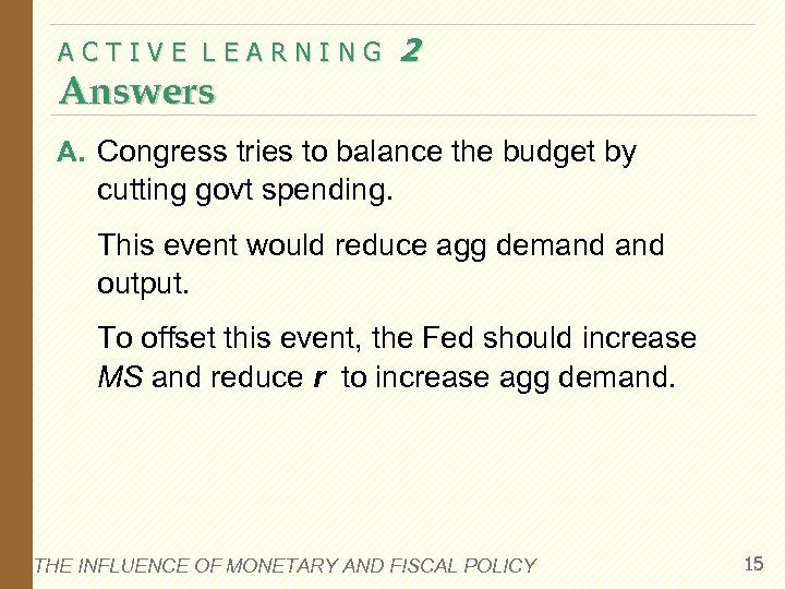 ACTIVE LEARNING Answers 2 A. Congress tries to balance the budget by cutting govt