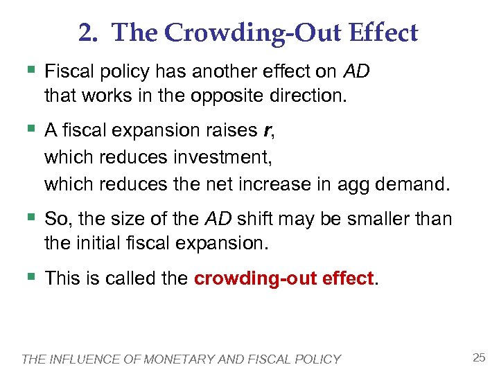 2. The Crowding-Out Effect § Fiscal policy has another effect on AD that works