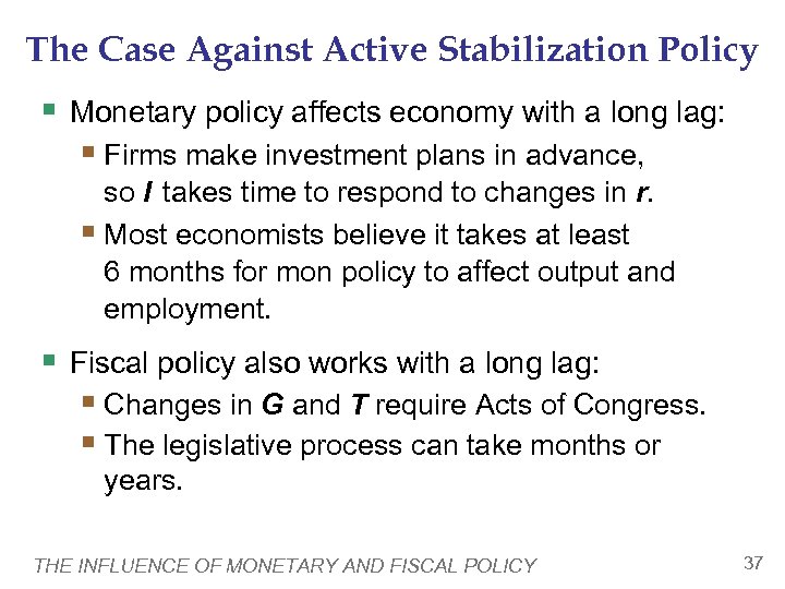 The Case Against Active Stabilization Policy § Monetary policy affects economy with a long