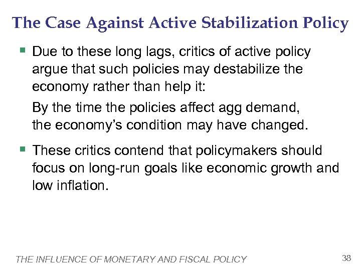 The Case Against Active Stabilization Policy § Due to these long lags, critics of