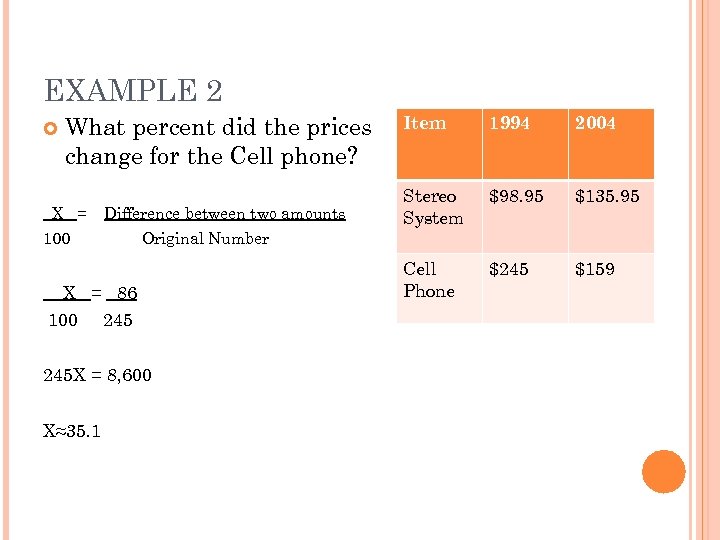 EXAMPLE 2 What percent did the prices change for the Cell phone? X =