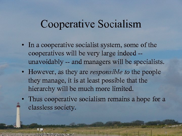 Cooperative Socialism • In a cooperative socialist system, some of the cooperatives will be