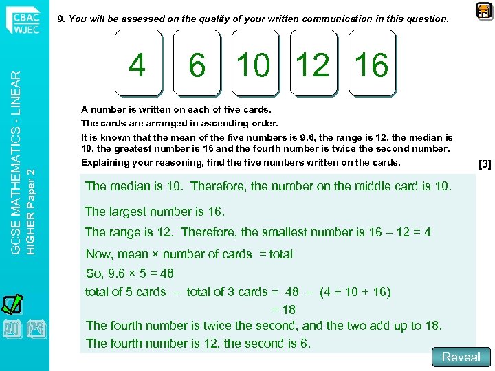 4 6 10 12 16 A number is written on each of five cards.