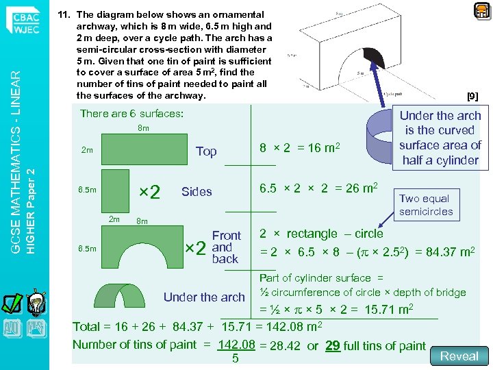 There are 6 surfaces: 8 m Top 2 m HIGHER Paper 2 GCSE MATHEMATICS