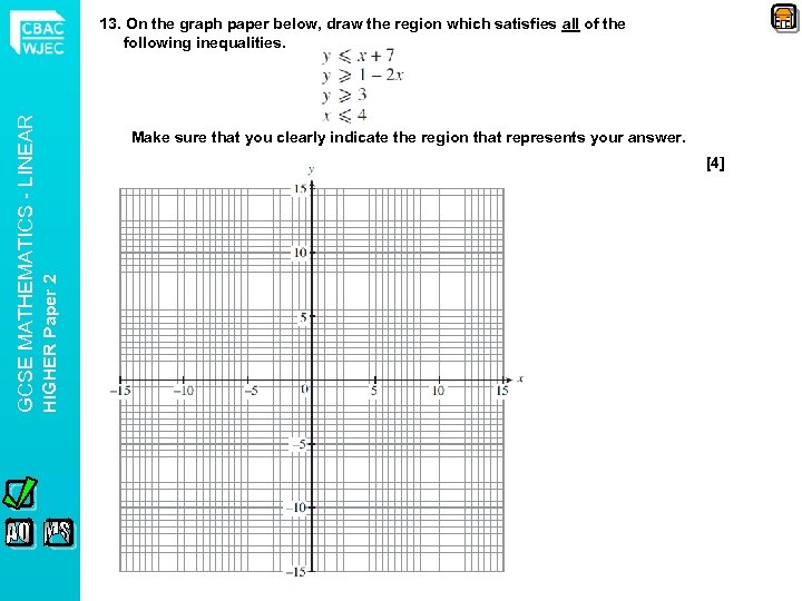 Make sure that you clearly indicate the region that represents your answer. [4] HIGHER