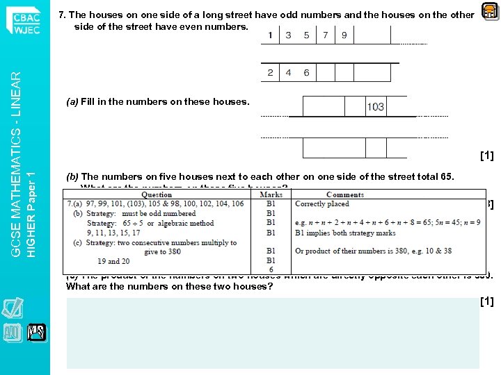 (a) Fill in the numbers on these houses. [1] HIGHER Paper 1 GCSE MATHEMATICS