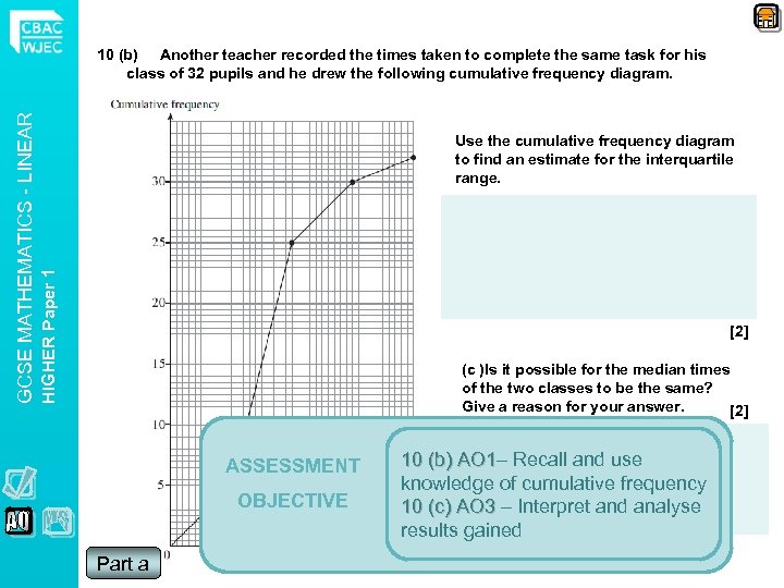Use the cumulative frequency diagram to find an estimate for the interquartile range. HIGHER