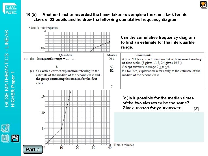 Use the cumulative frequency diagram to find an estimate for the interquartile range. HIGHER