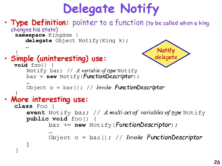 Delegate Notify • Type Definition: pointer to a function changes his state) namespace Kingdom