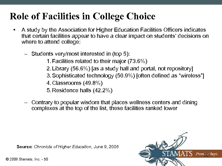 Role of Facilities in College Choice • A study by the Association for Higher