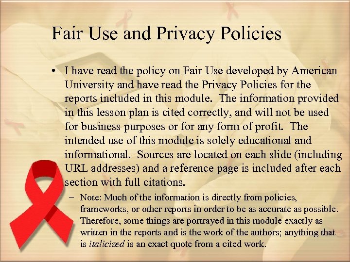 Fair Use and Privacy Policies • I have read the policy on Fair Use