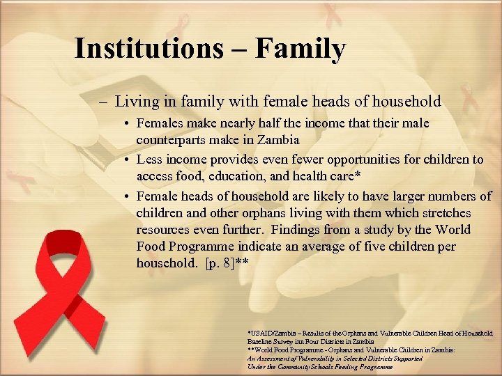 Institutions – Family – Living in family with female heads of household • Females
