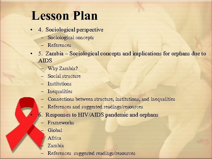Lesson Plan • 4. Sociological perspective – Sociological concepts – References • 5. Zambia