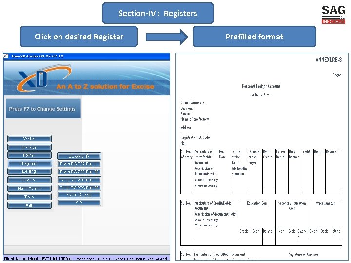 Section-IV : Registers Click on desired Register Prefilled format 