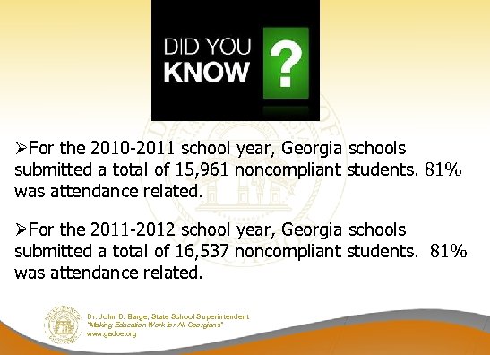 ØFor the 2010 -2011 school year, Georgia schools submitted a total of 15, 961