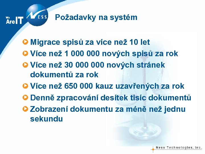 Požadavky na systém Migrace spisů za více než 10 let Více než 1 000