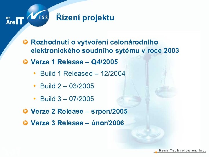 Řízení projektu Rozhodnutí o vytvoření celonárodního elektronického soudního sytému v roce 2003 Verze 1