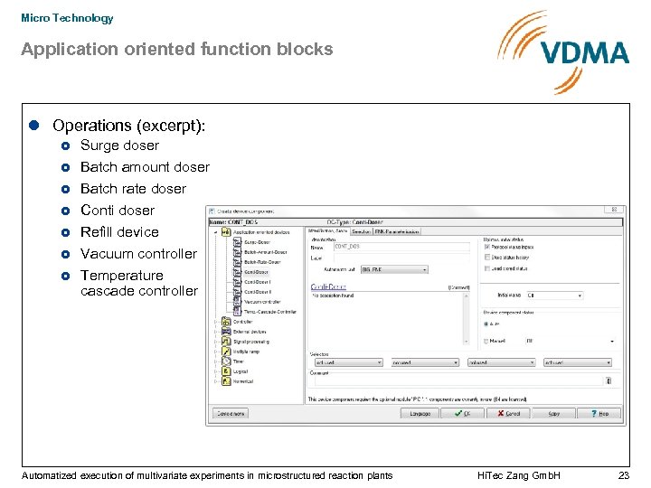 Micro Technology Application oriented function blocks Operations (excerpt): Surge doser Batch amount doser Batch