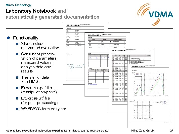Micro Technology Laboratory Notebook and automatically generated documentation Functionality Standardised automated evaluation Consistent presentation