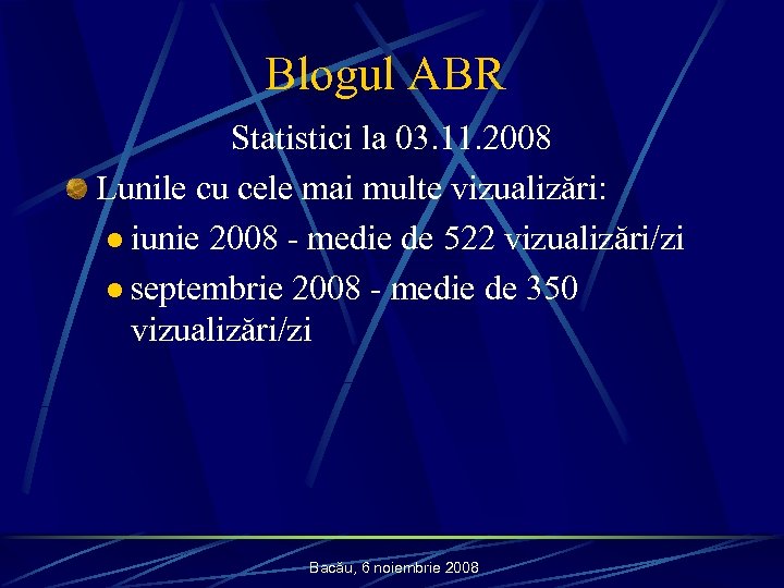 Blogul ABR Statistici la 03. 11. 2008 Lunile cu cele mai multe vizualizări: l