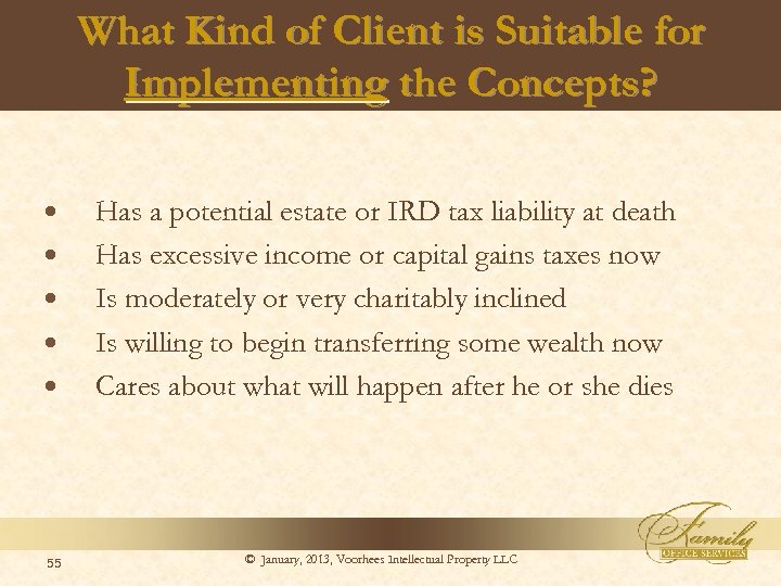 What Kind of Client is Suitable for Implementing the Concepts? 55 Has a potential