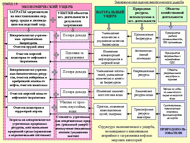 СЛАЙД 18 Экономическая оценка экологического ущерба ЭКОНОМИЧЕСКИЙ УЩЕРБ ЗАТРАТЫ загрязнителя на восстановление окр. прир.