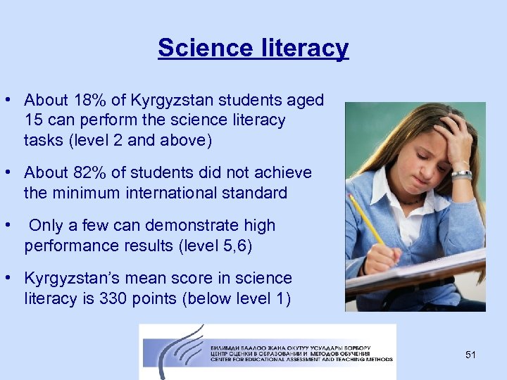 Science literacy • About 18% of Kyrgyzstan students aged 15 can perform the science