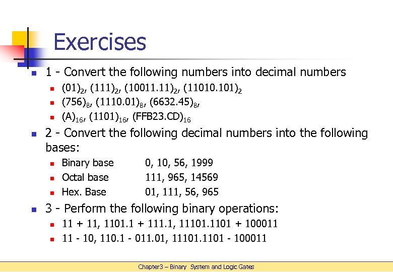 Exercises n 1 - Convert the following numbers into decimal numbers n n 2