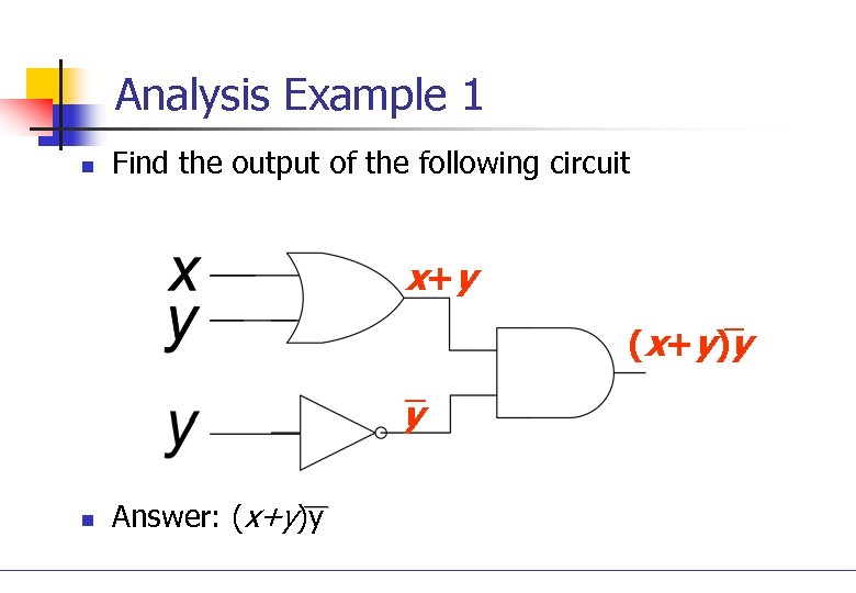 Analysis Example 1 n Find the output of the following circuit x +y (x