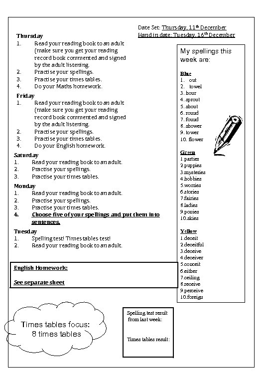 Thursday 1. Read your reading book to an adult (make sure you get your