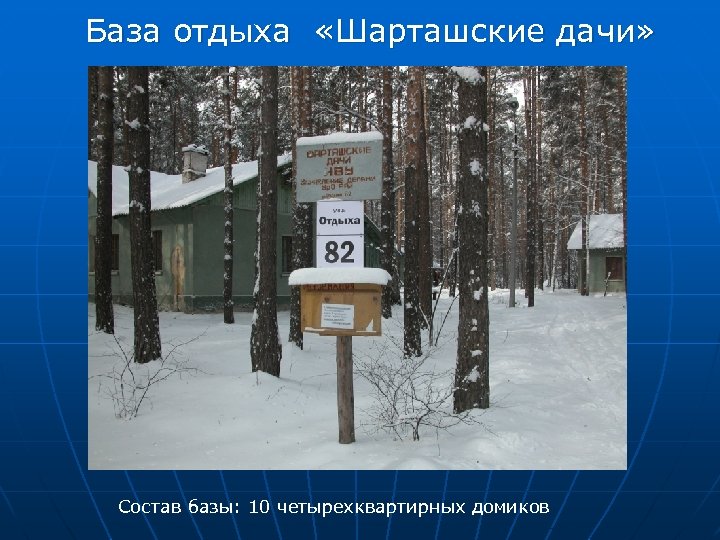 База отдыха «Шарташские дачи» Состав базы: 10 четырехквартирных домиков 