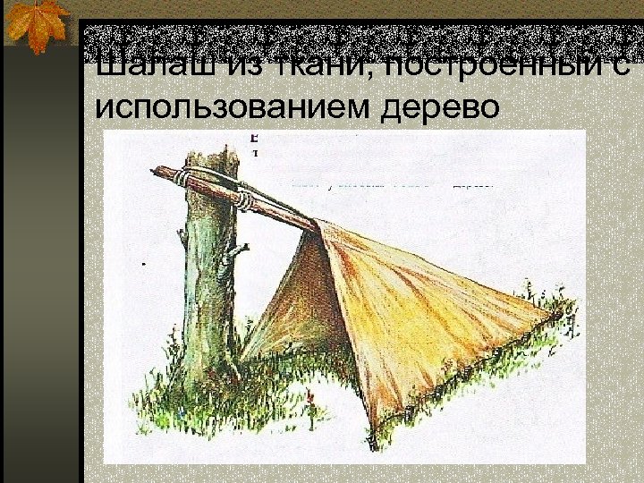 Шалаш из ткани, построенный с использованием дерево 