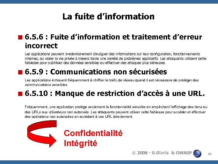 La fuite d’information < 6. 5. 6 : Fuite d’information et traitement d’erreur incorrect