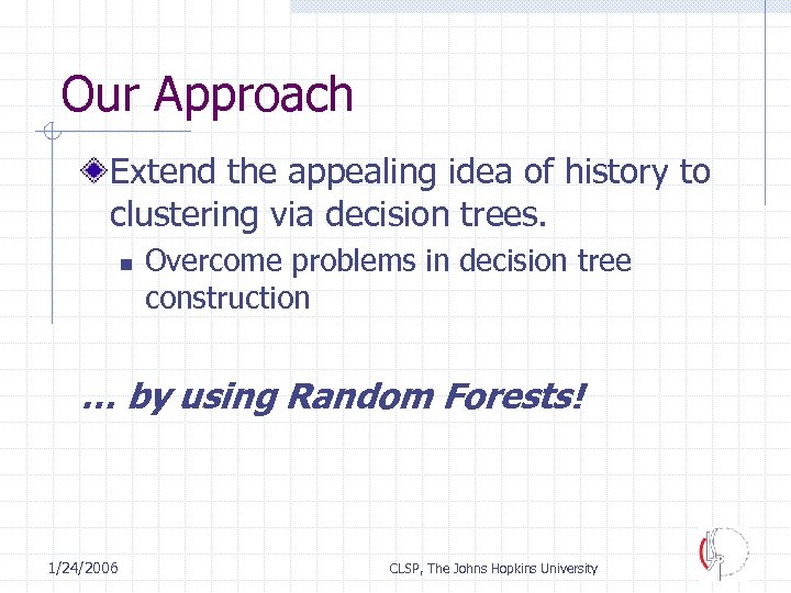 Our Approach Extend the appealing idea of history to clustering via decision trees. n
