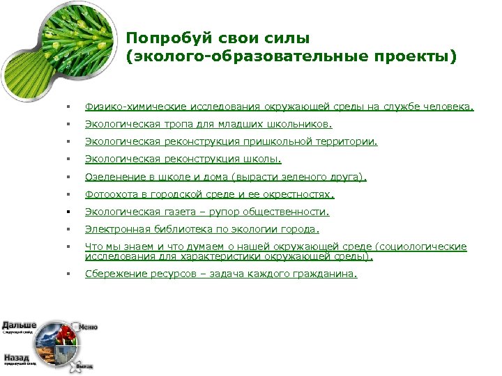 Попробуй свои силы (эколого-образовательные проекты) § Физико-химические исследования окружающей среды на службе человека. §