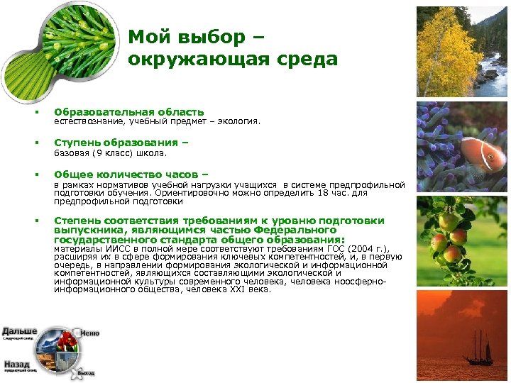 Мой выбор – окружающая среда § Образовательная область § Ступень образования – § Общее