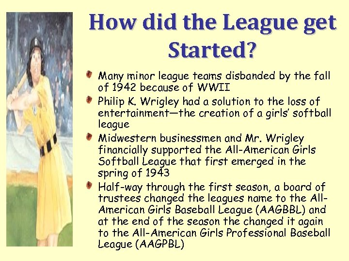 How did the League get Started? Many minor league teams disbanded by the fall