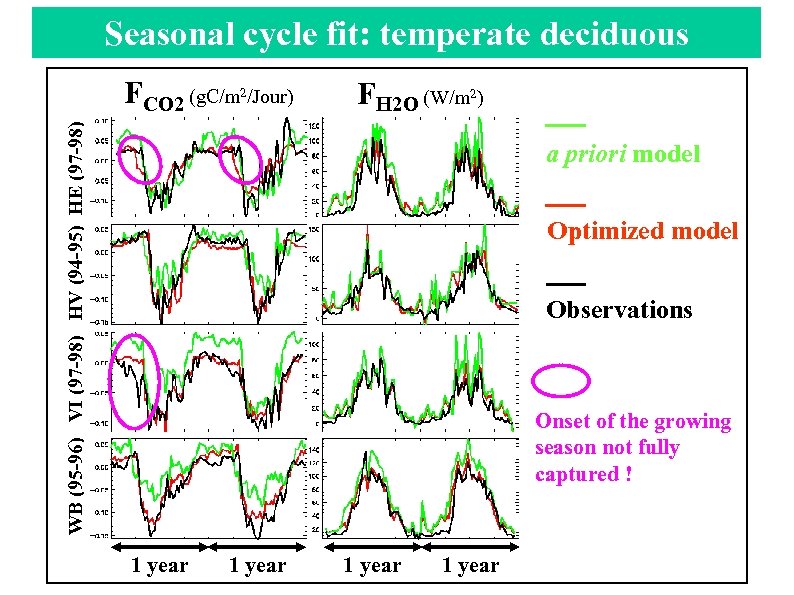 Seasonal cycle fit: temperate deciduous FH 2 O (W/m 2) WB (95 -96) VI