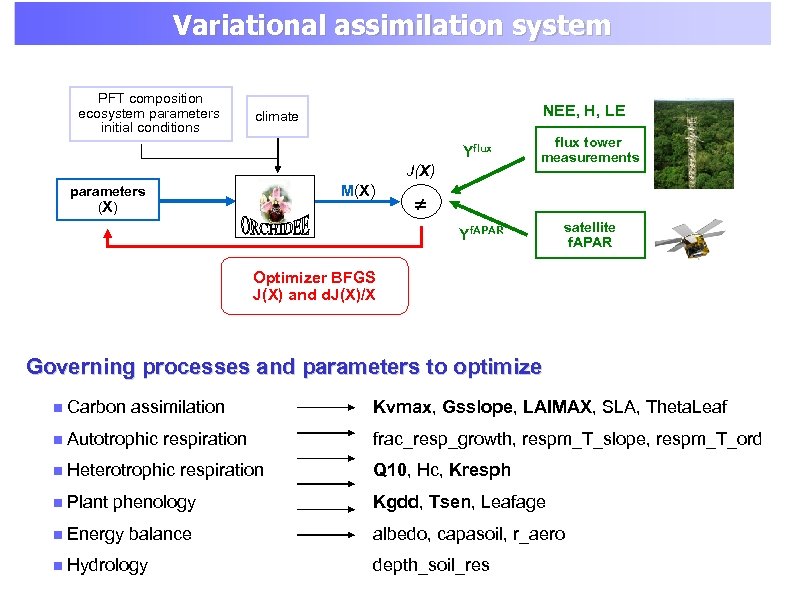 Variational assimilation system PFT composition ecosystem parameters initial conditions NEE, H, LE climate Yflux