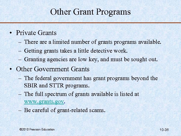 Other Grant Programs • Private Grants – There a limited number of grants programs