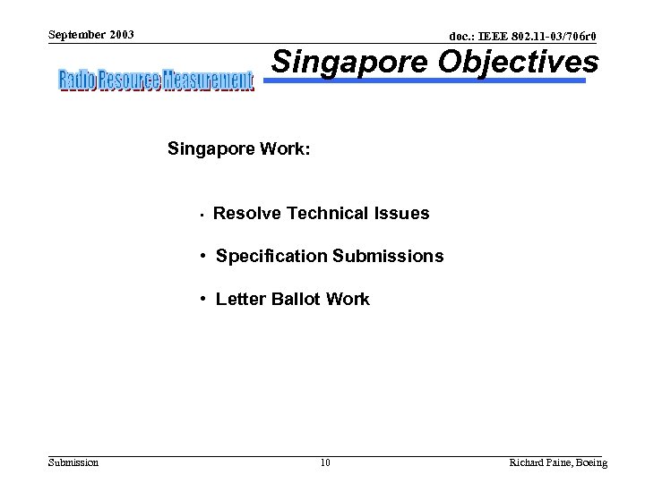 September 2003 doc. : IEEE 802. 11 -03/706 r 0 Singapore Objectives Singapore Work: