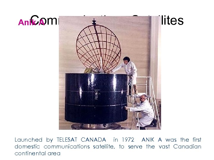 Communications Anik A Satellites Launched by TELESAT CANADA in 1972 ANIK A was the