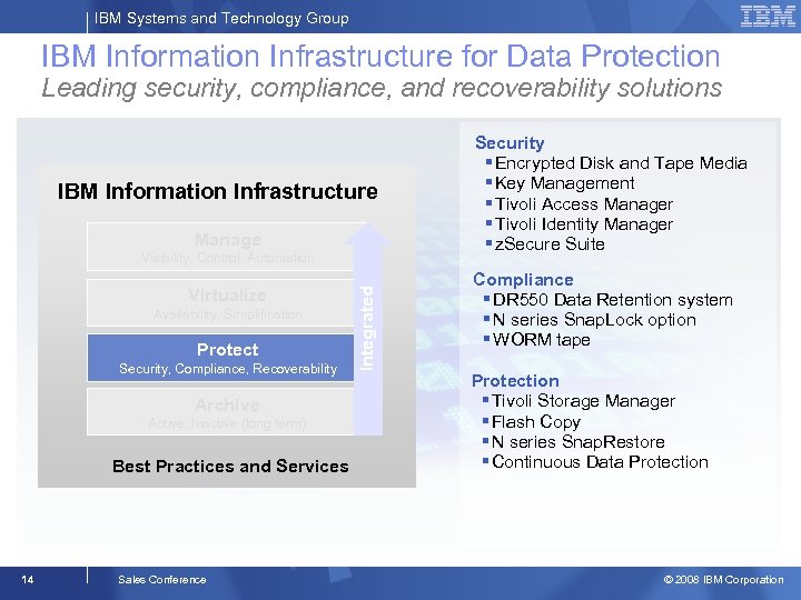 IBM Systems and Technology Group IBM Information Infrastructure for Data Protection Leading security, compliance,