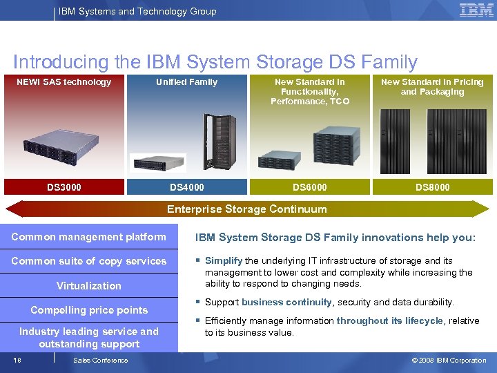 IBM Systems and Technology Group Introducing the IBM System Storage DS Family NEW! SAS