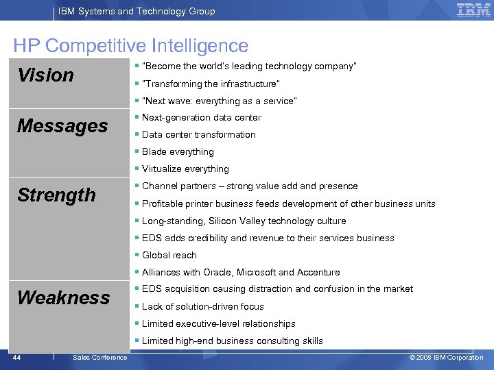 IBM Systems and Technology Group HP Competitive Intelligence Vision § “Become the world’s leading